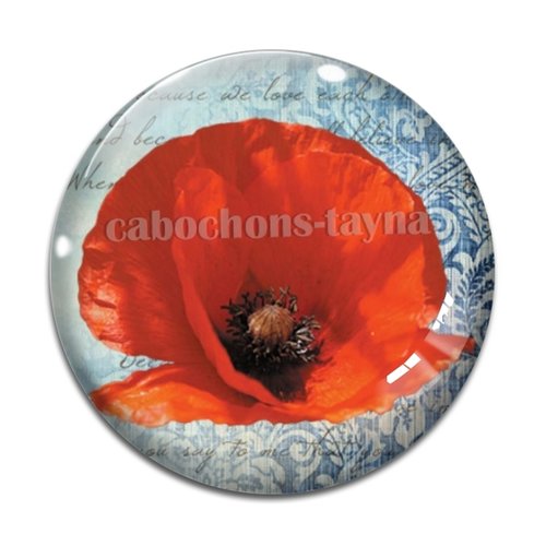 Cabochon fleur coquelicot, cabochon résine, verre rond différente taille