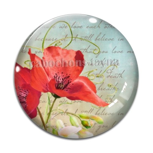 Cabochon fleur coquelicot, cabochon résine, verre rond différente taille