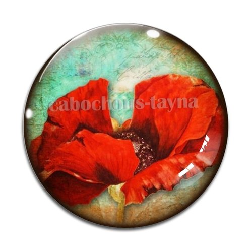 Cabochon fleur coquelicot, cabochon résine, verre rond différente taille