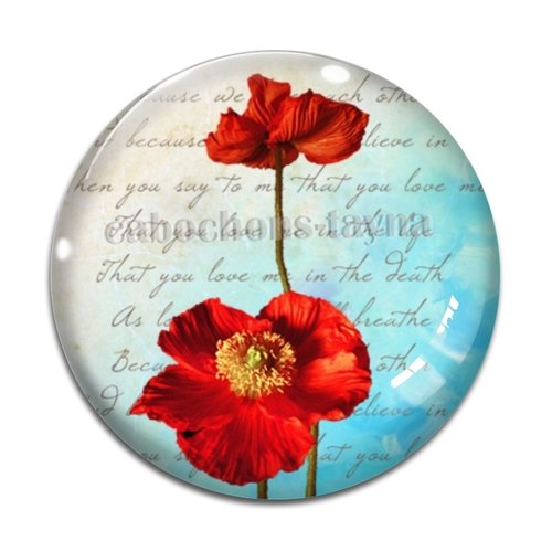 Cabochon fleur coquelicot, cabochon résine, verre rond différente taille