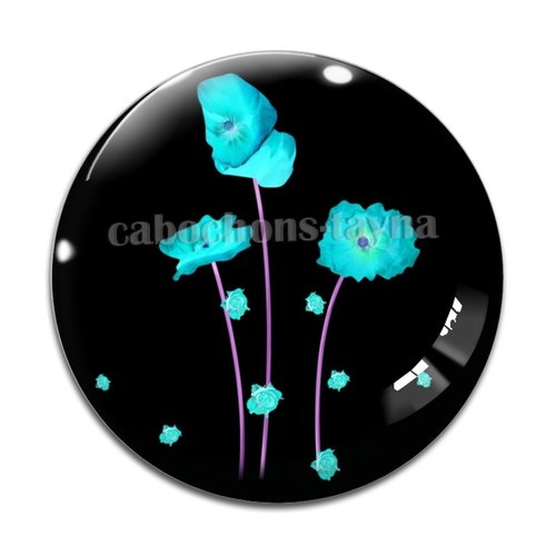 Cabochon fleur coquelicot, cabochon résine, verre rond différente taille