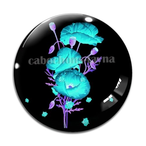 Cabochon fleur coquelicot, cabochon résine, verre rond différente taille