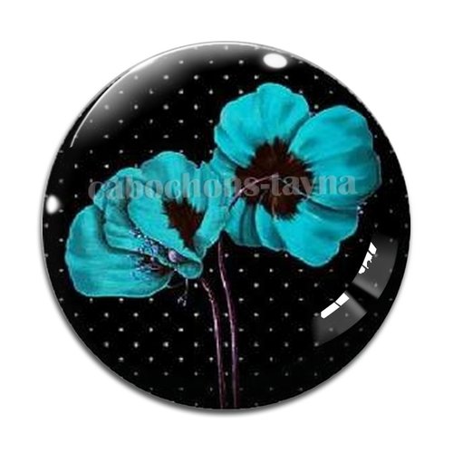 Cabochon fleur coquelicot, cabochon résine, verre rond différente taille