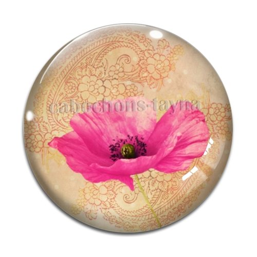 Cabochon fleur coquelicot, cabochon résine, verre rond différente taille