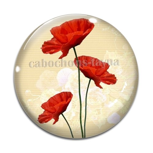 Cabochon fleur coquelicot, cabochon résine, verre rond différente taille