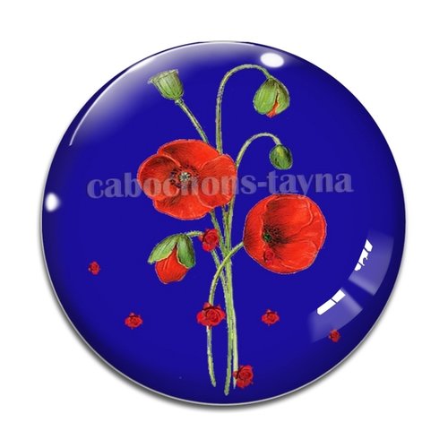Cabochon fleur coquelicot, cabochon résine, verre rond différente taille