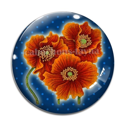 Cabochon fleur coquelicot, cabochon résine, verre rond différente taille