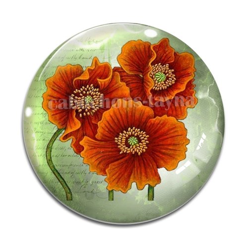 Cabochon fleur coquelicot, cabochon résine, verre rond différente taille
