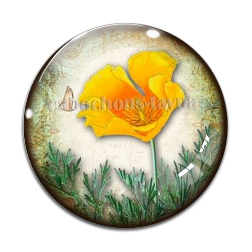 Cabochon fleur coquelicot, cabochon résine, verre rond différente taille