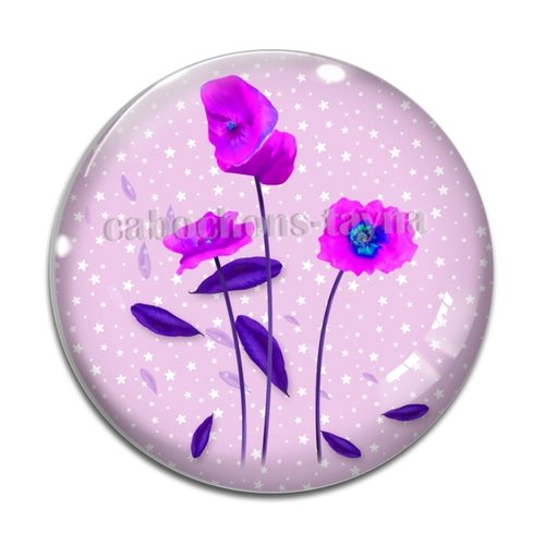 Cabochon fleur coquelicot, cabochon résine, verre rond différente taille