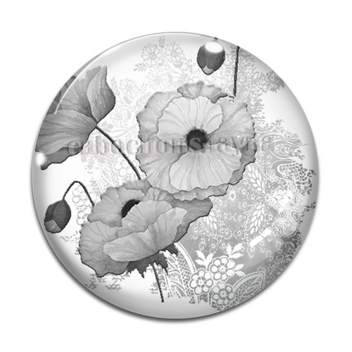 Cabochon fleur coquelicot, cabochon résine, verre rond différente taille
