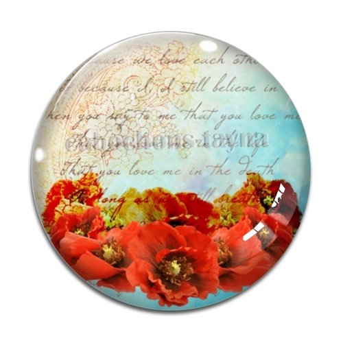 Cabochon fleur coquelicot, cabochon résine, verre rond différente taille