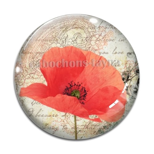 Cabochon fleur coquelicot, cabochon résine, verre rond différente taille
