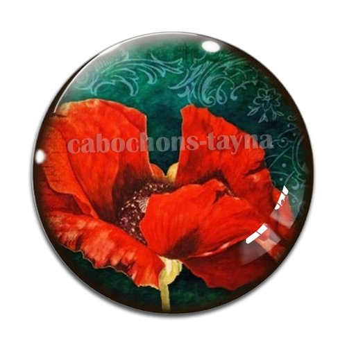 Cabochon fleur coquelicot, cabochon résine, verre rond différente taille