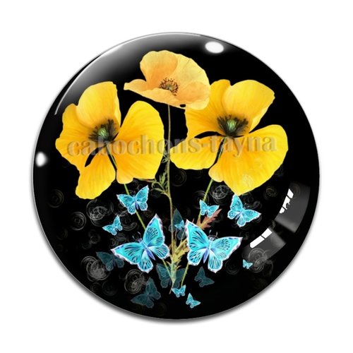 Cabochon fleur coquelicot, cabochon résine, verre rond différente taille