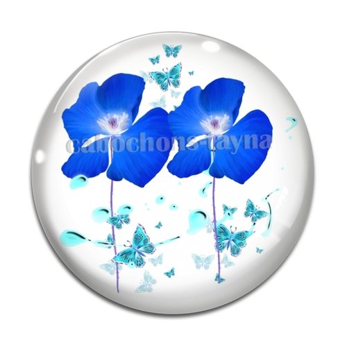Cabochon fleur coquelicot, cabochon résine, verre rond différente taille