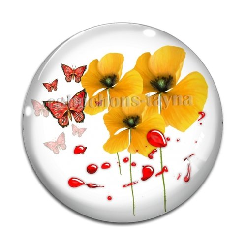 Cabochon fleur coquelicot, cabochon résine, verre rond différente taille