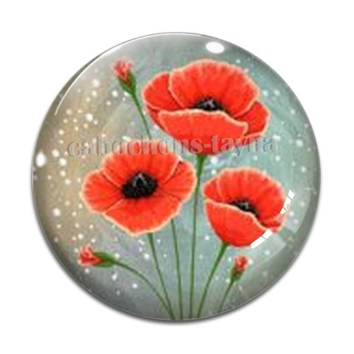 Cabochon fleur coquelicot, cabochon résine, verre rond différente taille