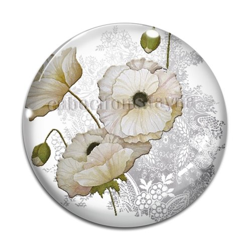 Cabochon fleur coquelicot, cabochon résine, verre rond différente taille