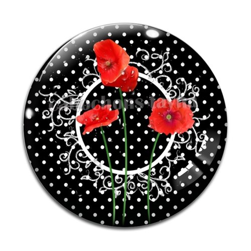 Cabochon fleur coquelicot, cabochon résine, verre rond différente taille
