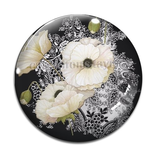 Cabochon fleur coquelicot, cabochon résine, verre rond différente taille