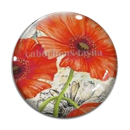 Cabochon fleur coquelicot, cabochon résine, verre rond différente taille