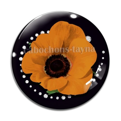 Cabochon fleur coquelicot, cabochon résine, verre rond différente taille