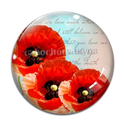 Cabochon fleur coquelicot, cabochon résine, verre rond différente taille