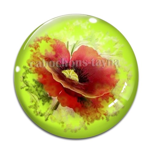 Cabochon fleur coquelicot, cabochon résine, verre rond différente taille