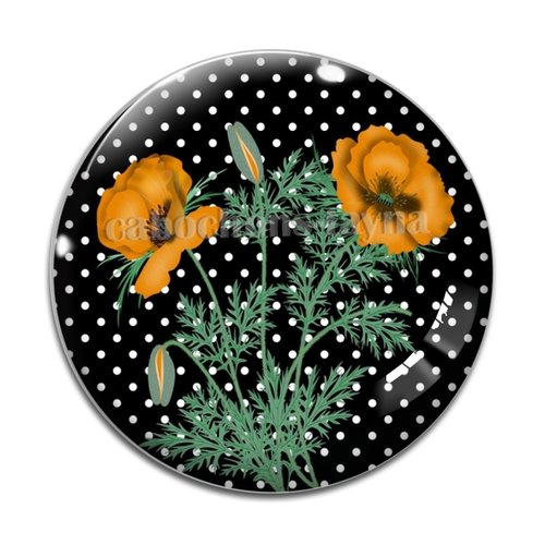 Cabochon fleur coquelicot, cabochon résine, verre rond différente taille