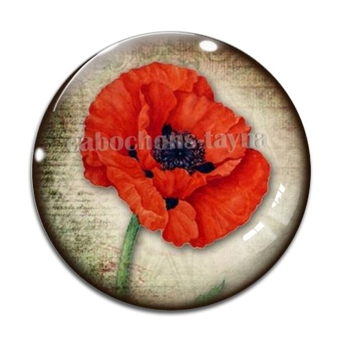 Cabochon fleur coquelicot, cabochon résine, verre rond différente taille