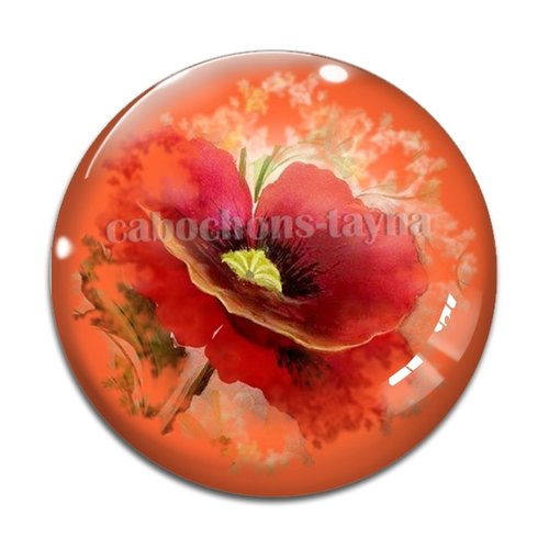 Cabochon fleur coquelicot, cabochon résine, verre rond différente taille