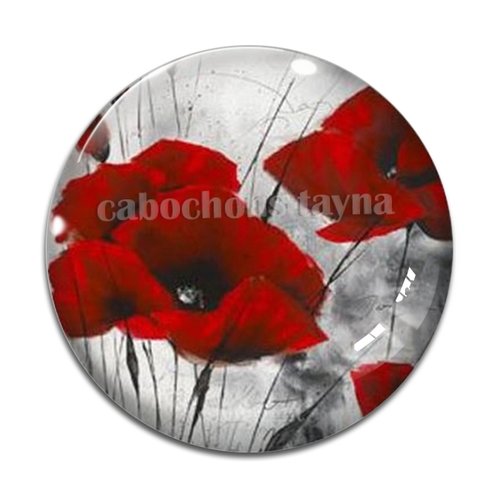 Cabochon fleur coquelicot, cabochon résine, verre rond différente taille