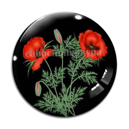 Cabochon fleur coquelicot, cabochon résine, verre rond différente taille