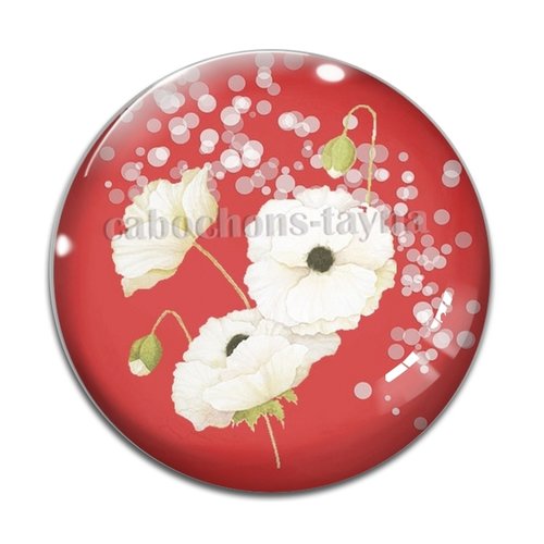 Cabochon fleur coquelicot, cabochon résine, verre rond différente taille