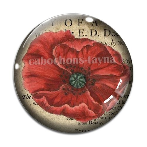 Cabochon fleur coquelicot, cabochon résine, verre rond différente taille