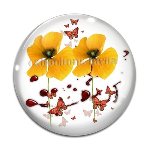 Cabochon fleur coquelicot, cabochon résine, verre rond différente taille