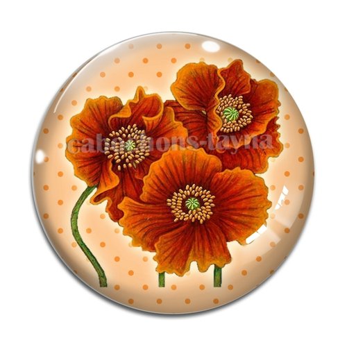 Cabochon fleur coquelicot, cabochon résine, verre rond différente taille