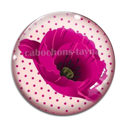 Cabochon fleur coquelicot, cabochon résine, verre rond différente taille
