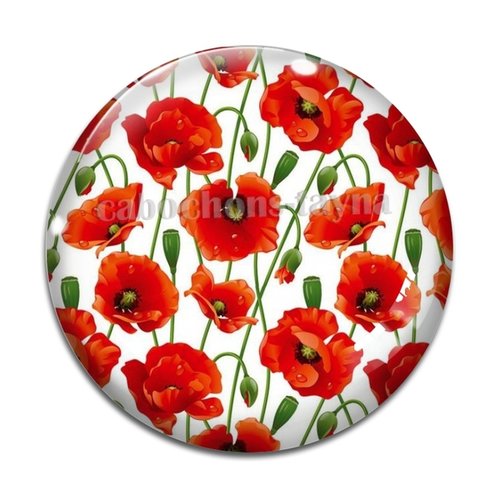 Cabochon fleur coquelicot, cabochon résine, verre rond différente taille