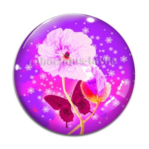 Cabochon fleur coquelicot, cabochon résine, verre rond différente taille