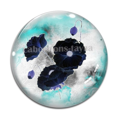 Cabochon fleur coquelicot, cabochon résine, verre rond différente taille