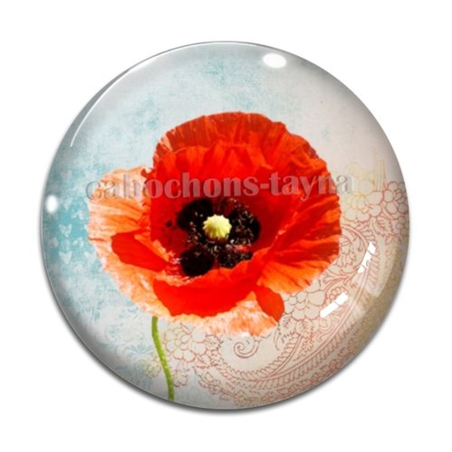Cabochon fleur coquelicot, cabochon résine, verre rond différente taille