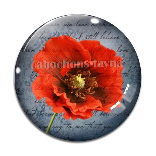 Cabochon fleur coquelicot, cabochon résine, verre rond différente taille