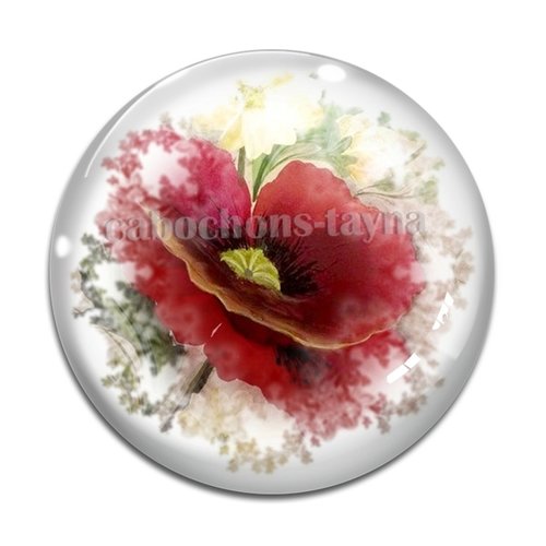 Cabochon fleur coquelicot, cabochon résine, verre rond différente taille