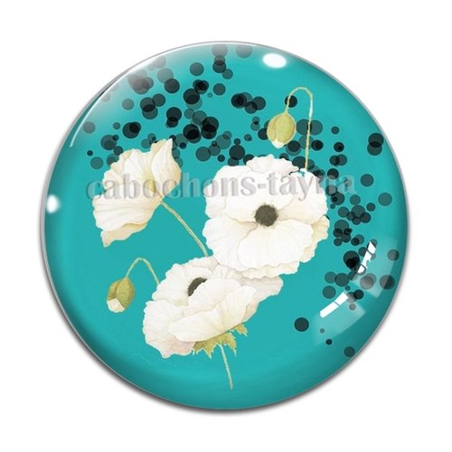 Cabochon fleur coquelicot, cabochon résine, verre rond différente taille