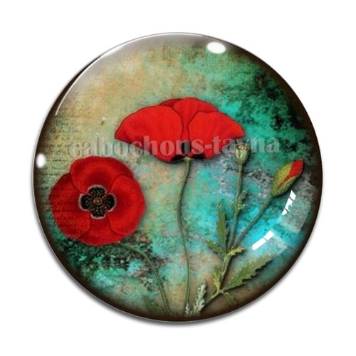 Cabochon fleur coquelicot, cabochon résine, verre rond différente taille