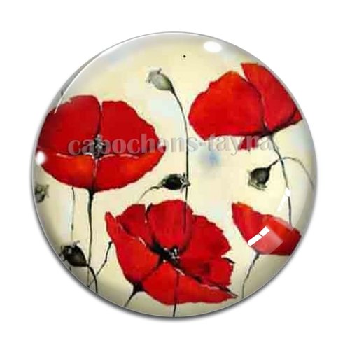 Cabochon fleur coquelicot, cabochon résine, verre rond différente taille