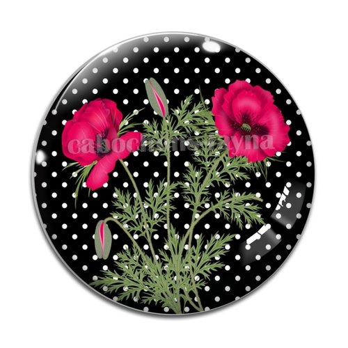 Cabochon fleur coquelicot, cabochon résine, verre rond différente taille