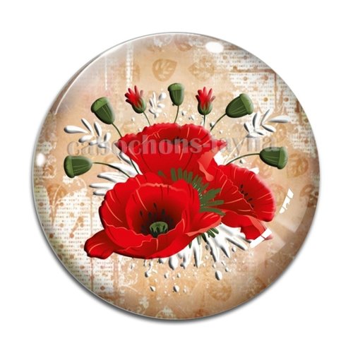 Cabochon fleur coquelicot, cabochon résine, verre rond différente taille